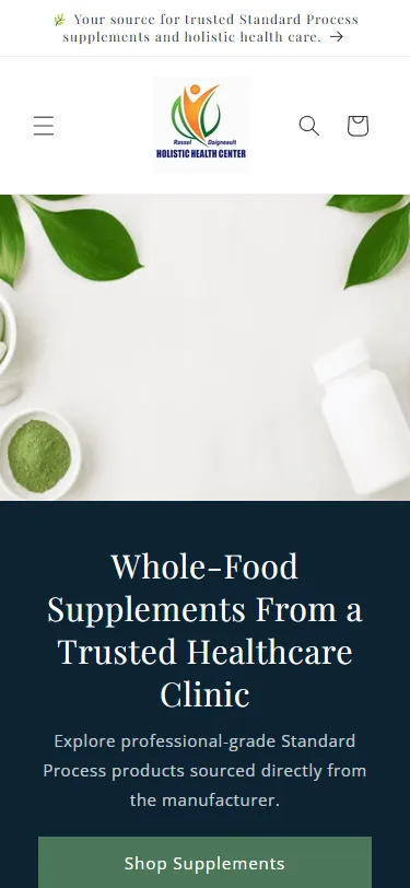 Supplement shop website — mobile view with product-first Shopify UX