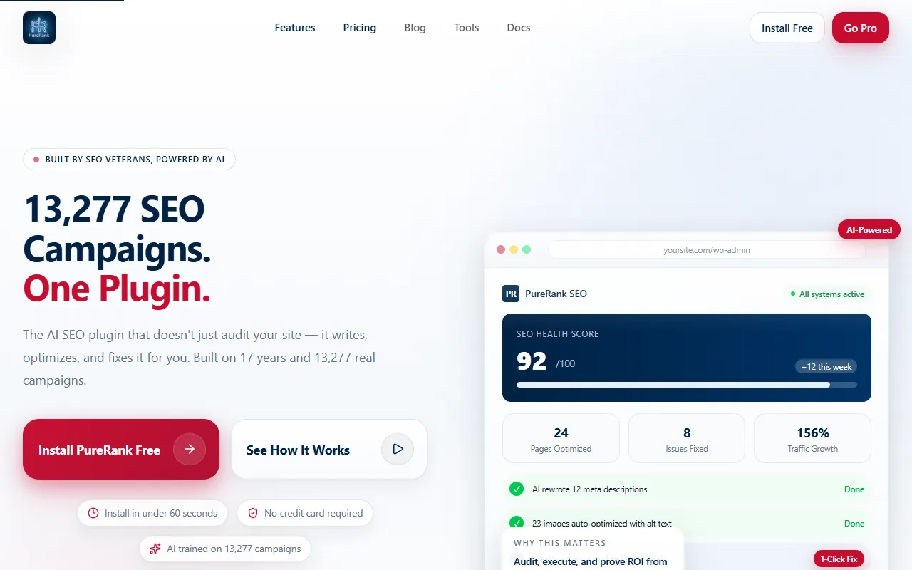 PureRank SEO B2B SaaS website launch homepage capture